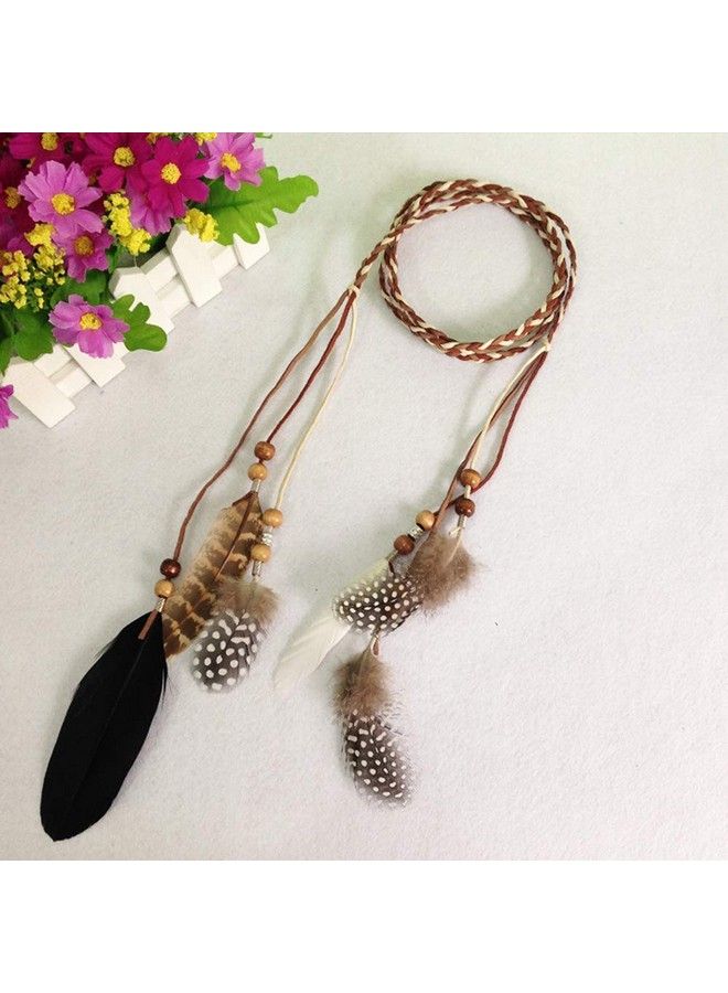 CBLUO Feather Headband Hippie Indian Boho Hair Hoops Tassel Bohemian Headdress Headwear Headpiece Women Girls Kids Crown Hairband Hair Bands Party Decoration Cosplay Costume Handmade Hair Accessories Khaki - Image 5