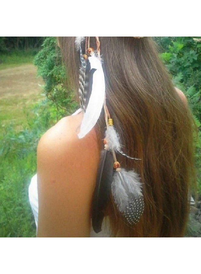 CBLUO Feather Headband Hippie Indian Boho Hair Hoops Tassel Bohemian Headdress Headwear Headpiece Women Girls Kids Crown Hairband Hair Bands Party Decoration Cosplay Costume Handmade Hair Accessories Khaki - Image 4