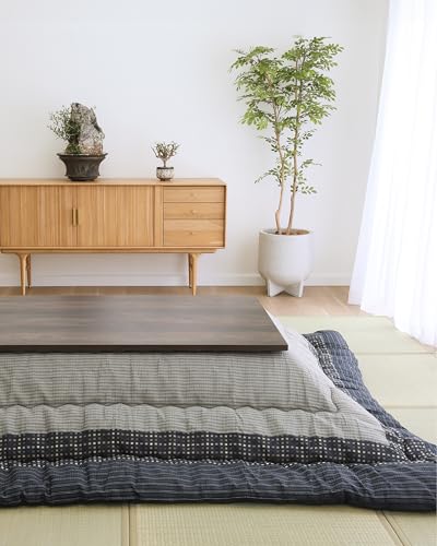 FULI Japanese Kotatsu Blanket, Warm Quilted Kotatsu Futon Comforter, 100% Cotton Top, Made in Japan, 81x96 in / 205x245 cm Rectangle (Black) - Image 1