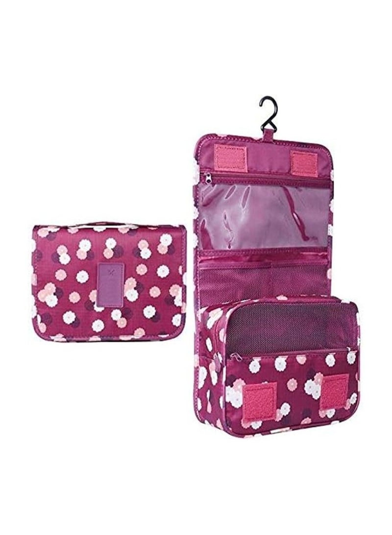 Rubik Hanging Toiletry Bag - Travel Large Cosmetic Makeup Organizer for Men & Women with Sturdy Hook (Burgundy Flowers)  - Image 1