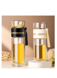 XiuWoo Tea Infuser Bottle, Clear Double Wall Glass Water Bottle, Portable Travel Water Separation Tea Bottle Mug Cup with Tea Infuser for Women Men, 420ml, black  - Image 2