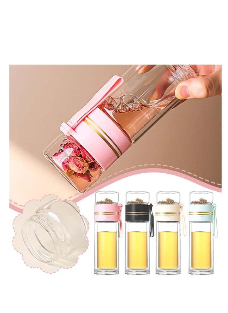 XiuWoo - Tea Infuser Bottle, Clear Double Wall Glass Water Bottle, Portable Travel Water Separation Tea Bottle Mug Cup with Tea Infuser for Women Men, 420ml, black - Image 1