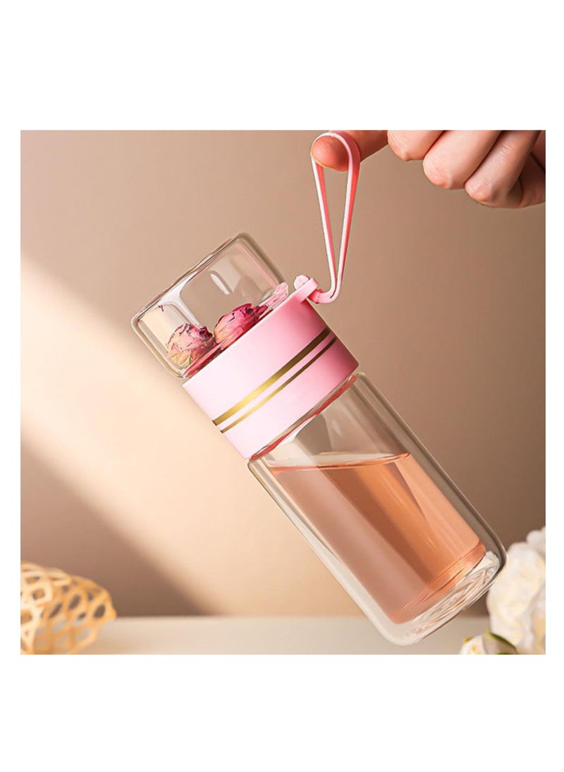 XiuWoo - Tea Infuser Bottle, Clear Double Wall Glass Water Bottle, Portable Travel Water Separation Tea Bottle Mug Cup with Tea Infuser for Women Men, 420ml, black - Image 1