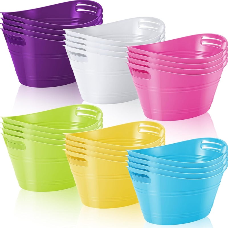 Norme 24 Pcs Oval Storage Tub with Handles 4.5L Plastic Ice Bucket, Wine, Beer, Champagne Drink Cooler for Parties, Beverage Storage Basket(Multicolor) - Image 1
