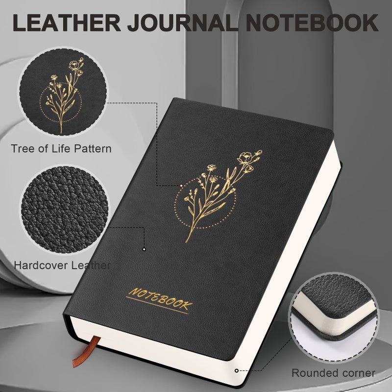 Fetinar Aesthetic Lined Journal Notebook for Women,300 Pages Softcover Leather Lined Journal Notebook,300 Pages Daily Journal, College Ruled Notebook for Work School, Note Taking 5.75''X8.38'' Black - Image 2