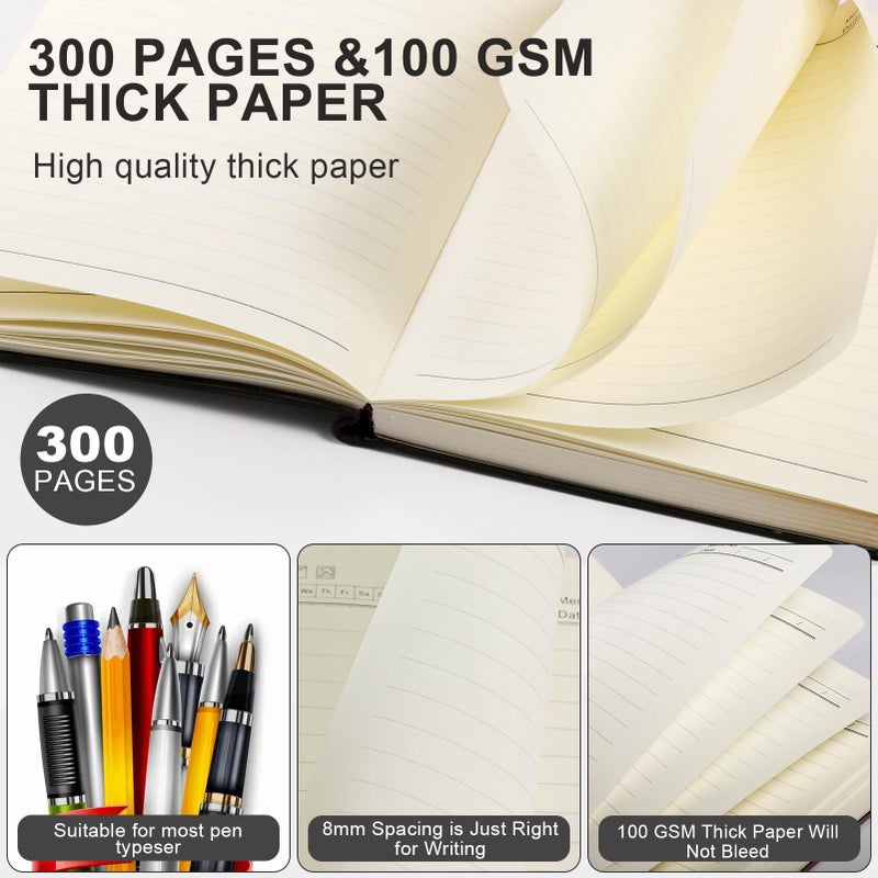 Fetinar Aesthetic Lined Journal Notebook for Women,300 Pages Softcover Leather Lined Journal Notebook,300 Pages Daily Journal, College Ruled Notebook for Work School, Note Taking 5.75''X8.38'' Black - Image 4