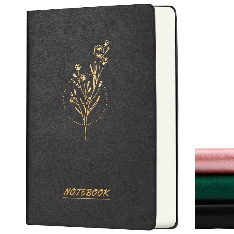 Fetinar Aesthetic Lined Journal Notebook for Women,300 Pages Softcover Leather Lined Journal Notebook,300 Pages Daily Journal, College Ruled Notebook for Work School, Note Taking 5.75''X8.38'' Black - Image 1