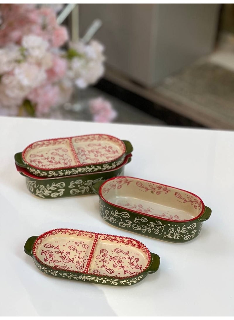 طقم طاجن بورسلين حراري 2 دور قطعه مقسمة 2 خانه 20 سم - Image 1