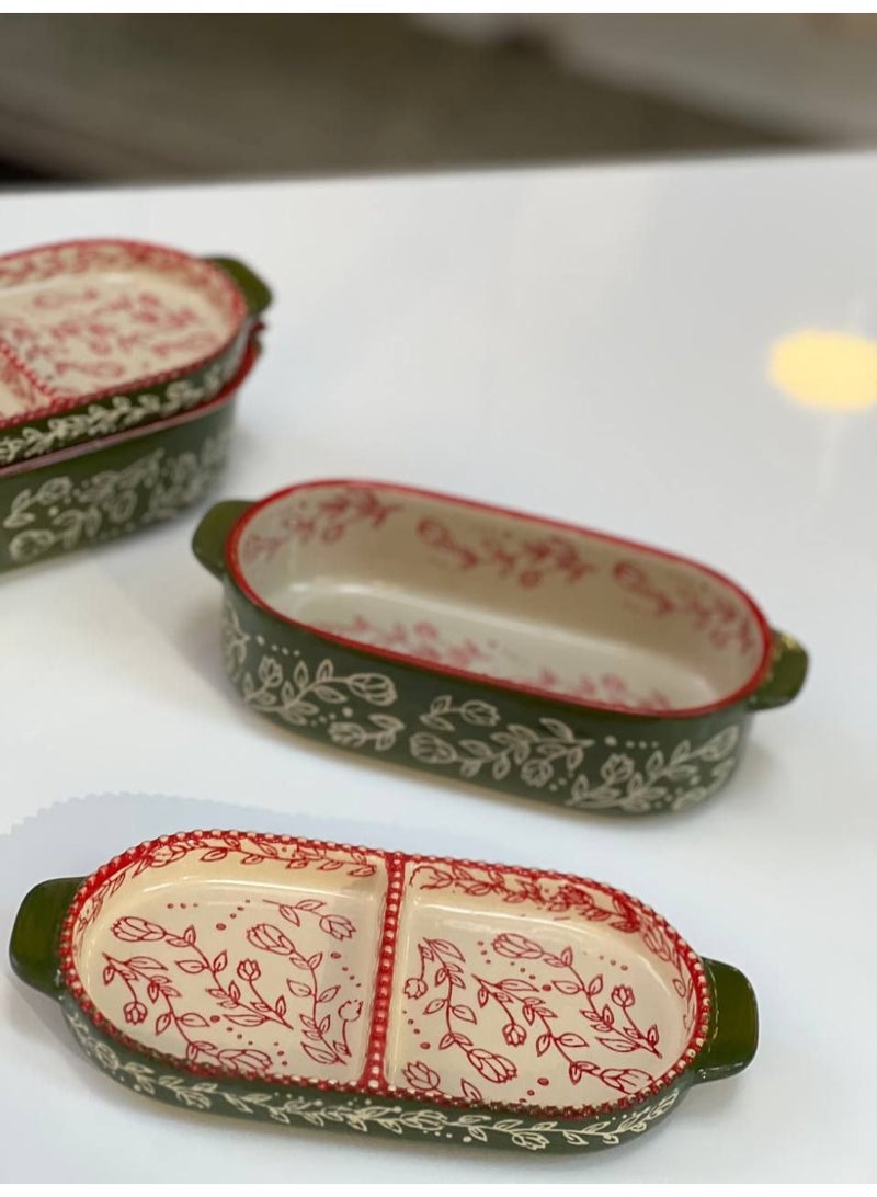 طقم طاجن بورسلين حراري 2 دور قطعه مقسمة 2 خانه 20 سم - Image 3