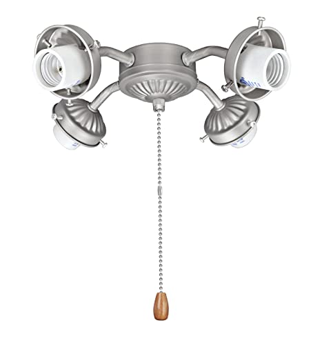 Aspen Creative 22003-11, Four-Light Ceiling Fan Fitter Light Kit with Pull Chain, Brushed Nickel - Image 1