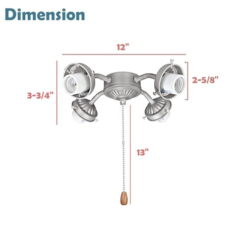 Aspen Creative 22003-11, Four-Light Ceiling Fan Fitter Light Kit with Pull Chain, Brushed Nickel - Image 5