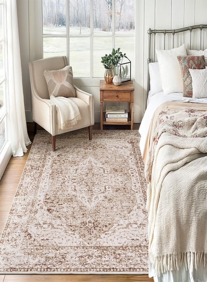 Lofus 5x7 Area Rugs for Living Room, Washable Area Rug, Rugs for Bedroom, Kitchen, Vintage Boho Carpet, Soft Non-Slip, Low Pile Large Area Rug for Office Dining Room, Vintage Beige Brown - Image 2
