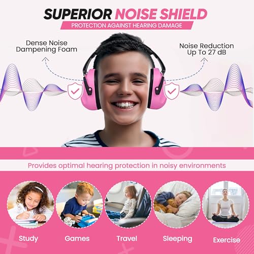 Everyday Educate Ear Muffs for Kids Ear Protection, Noise Cancelling Headphones for Toddlers, Autism, with Adjustable Head Band, Ear Protection for Kids Football Game, Concerts, Air Shows, Fireworks (Pink) - Image 4