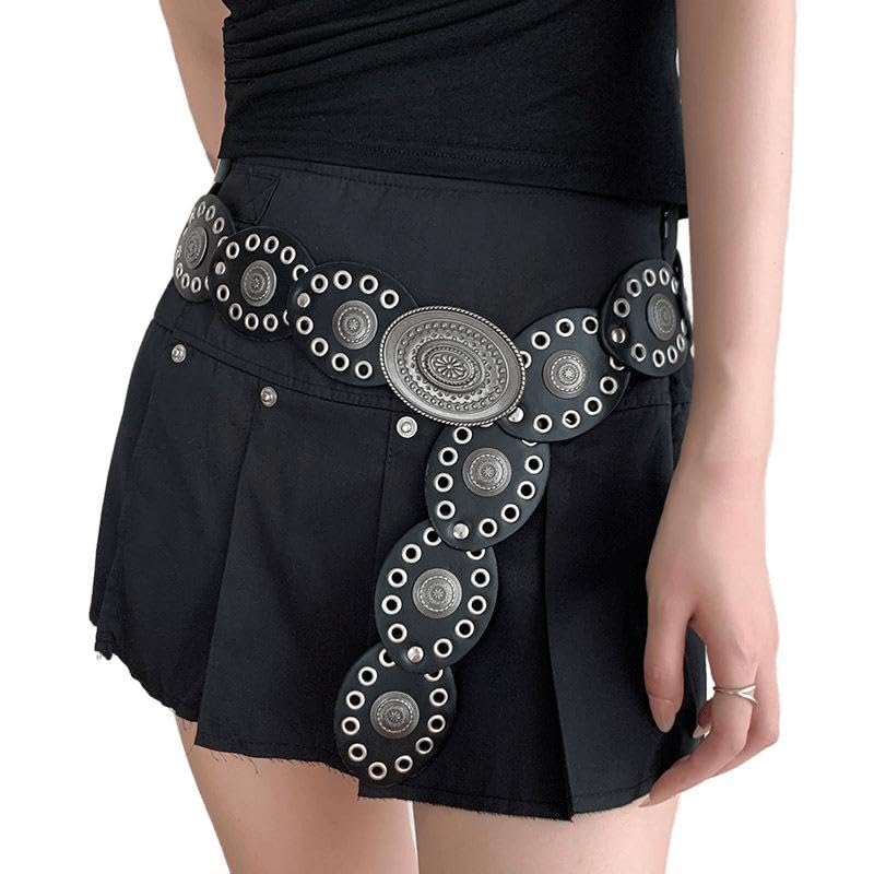 OVOY Vintage Western Leather Belt for Women - Wide Cowgirl Waist Belt with Concho Buckle - Boho Style Belt for Jeans & Dress - Image 1