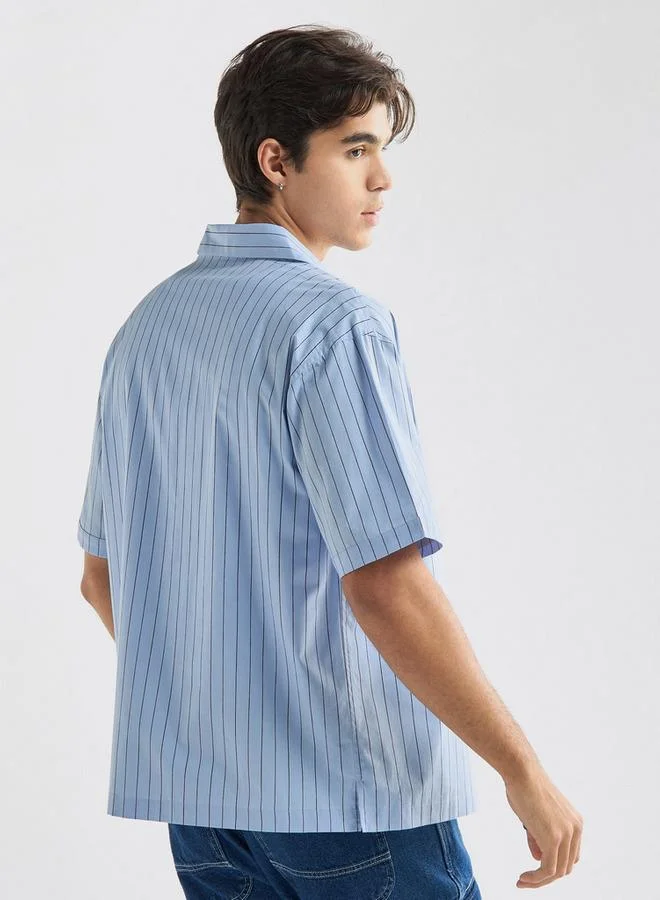 Splash FAV Regular Fit Striped Shirt with Camp Collar and Short Sleeves