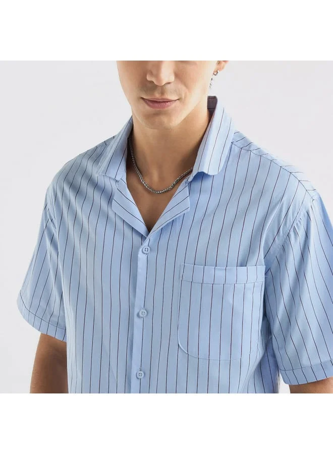 Splash FAV Regular Fit Striped Shirt with Camp Collar and Short Sleeves