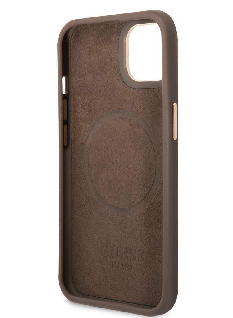 GUESS Magsafe 4G PU Case With Metal Plate Logo for iPhone 14 - Brown - Image 5
