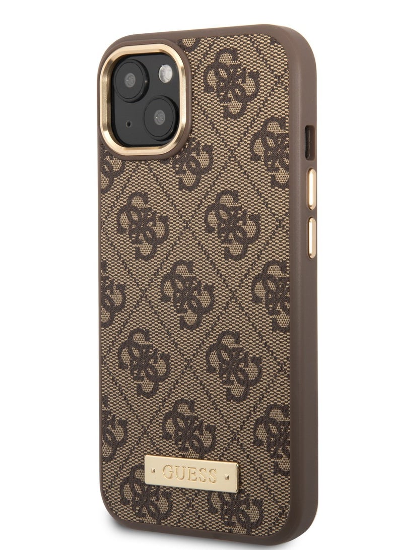 GUESS Magsafe 4G PU Case With Metal Plate Logo for iPhone 14 - Brown - Image 2