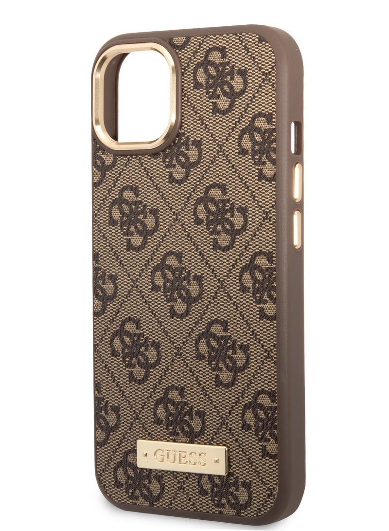 GUESS Magsafe 4G PU Case With Metal Plate Logo for iPhone 14 - Brown - Image 4