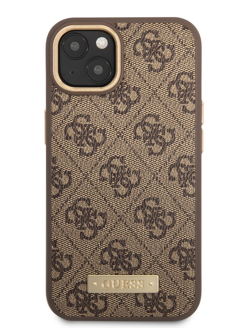 GUESS Magsafe 4G PU Case With Metal Plate Logo for iPhone 14 - Brown - Image 1