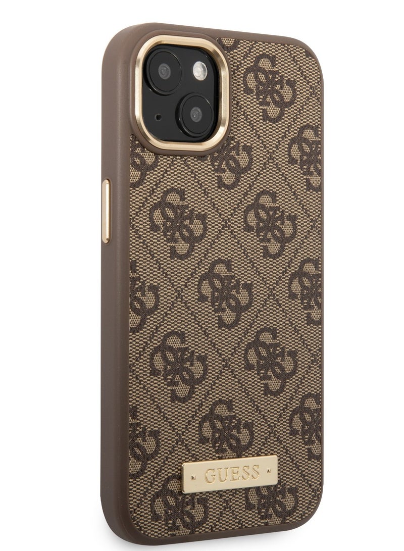 GUESS Magsafe 4G PU Case With Metal Plate Logo for iPhone 14 - Brown - Image 3