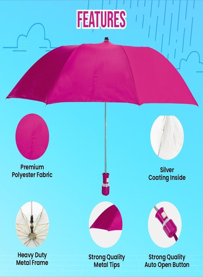 Btag Round Handle 2 Fold Small size Pink Portable Auto Open Umbrella for Men Women & Kids | UV Protection, Waterproof, Rain, Sunlight Protection | Pack of 1 | Pink - Image 5