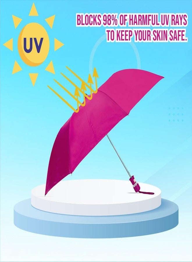 Btag Round Handle 2 Fold Small size Pink Portable Auto Open Umbrella for Men Women & Kids | UV Protection, Waterproof, Rain, Sunlight Protection | Pack of 1 | Pink - Image 4