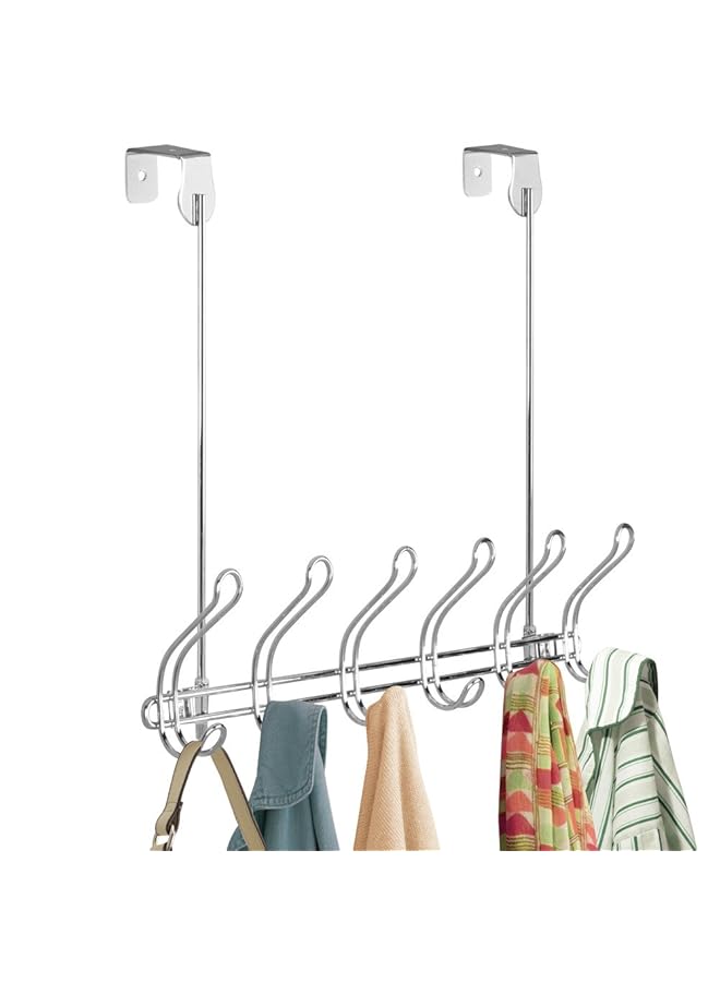 InterDesign Classico Wall Mount Over Door 12 Hook Rack For Coats Hats Robes Towels Chrome - Image 3