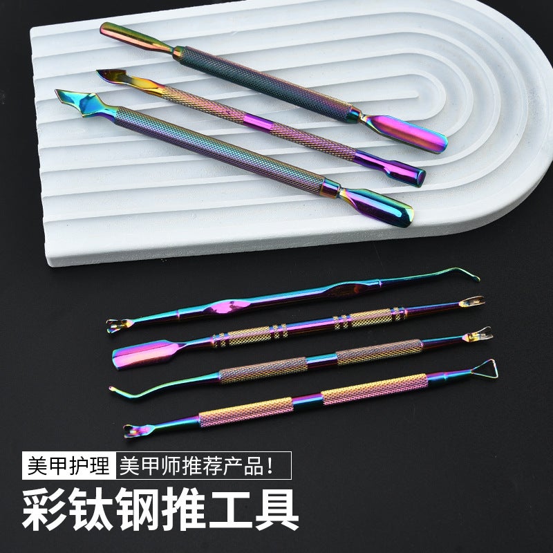 In-Stock Stainless Steel Nail Cuticle Pusher Double-Ended Nail Remover Titanium Nail File Cuticle Remover Tool Titanium Model - Image 3
