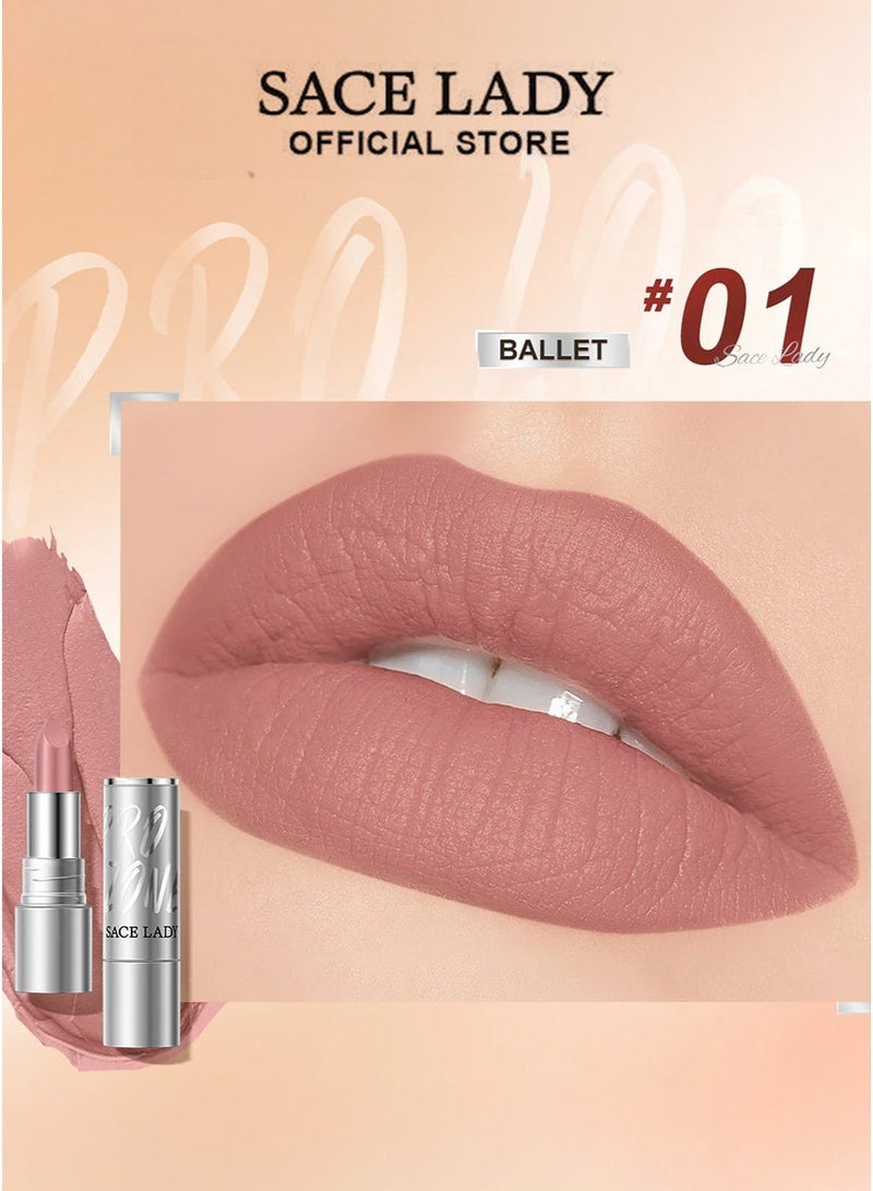 SACE LADY Lipstick Soft Matte Finish High Pigmented Lip Tint 24H Long-wear Nude Lipstick Silky Lips Makeup 8 Colors (01 BULLET, 1pc) - Image 1