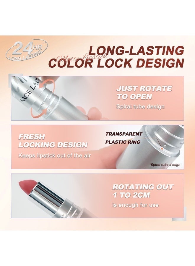 SACE LADY Lipstick Soft Matte Finish High Pigmented Lip Tint 24H Long-wear Nude Lipstick Silky Lips Makeup 8 Colors (01 BULLET, 1pc) - Image 5