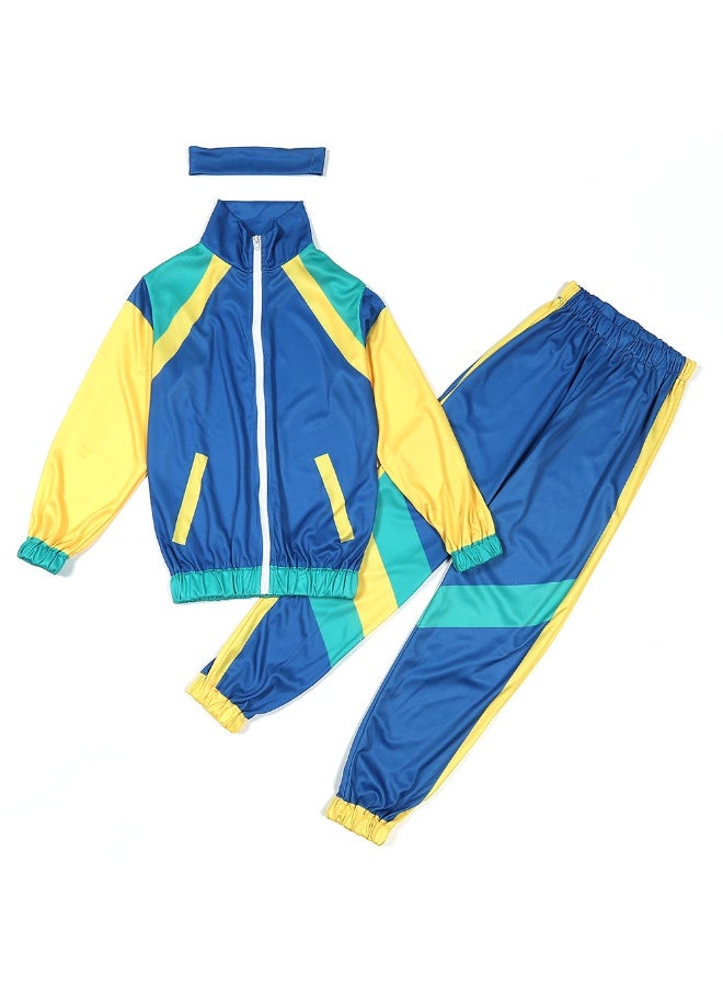 NIBEMINENT Boys Girls Retro Hip Hop 80s Tracksuit Costume Dance Sportswear Top Pants Sets Outfit Colorblock Windbreaker Sets - Image 1