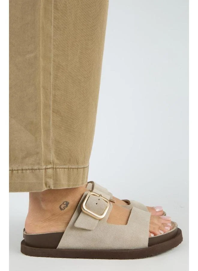 Manijero  Regina Women's Genuine Leather Double-Band Single-Strap Beige Slipper. for Women | Best Price UAE