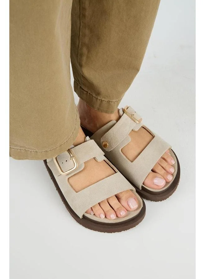 Manijero  Regina Women's Genuine Leather Double-Band Single-Strap Beige Slipper. for Women | Best Price UAE
