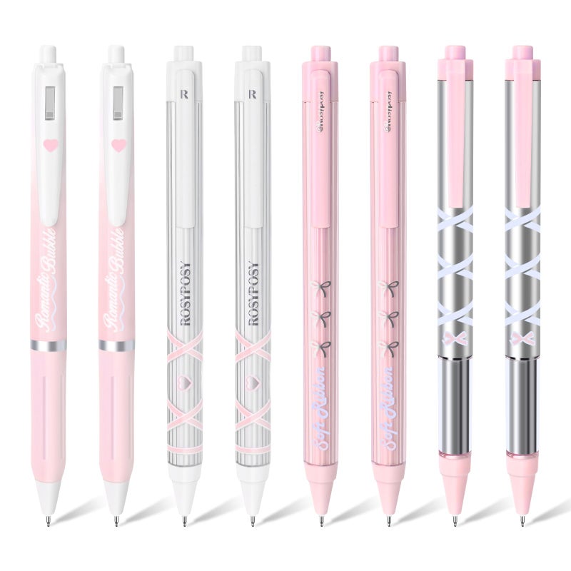 BAYTORY 8Pcs Gel Pens, Aesthetic Pens, Pastel Pen, Fine Point 0.5 mm Pen for Journaling, Retractable Quick Dry Black Ink, Smooth Writing for Office School Supplies (Pink Series) - Image 1
