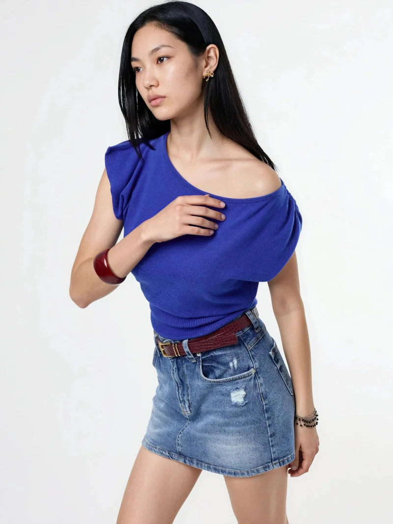بوسيم BUSEM Boat Neck Ribbed Blouse