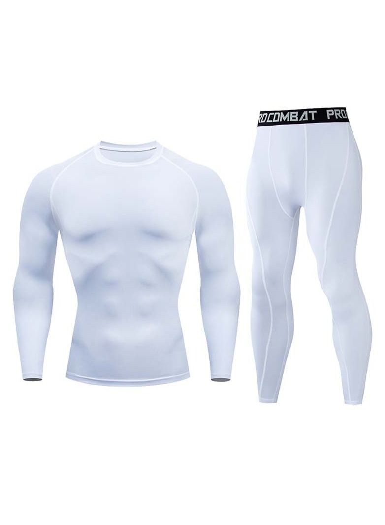 Generic Sports Fitness Long Sleeves Compression T-Shirt And Pants Set White  - Image 1