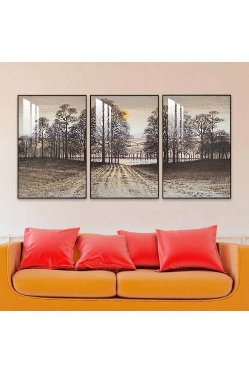 Marktna Three wooden wall painting with a frame and a clear acrylic layer - Image 1