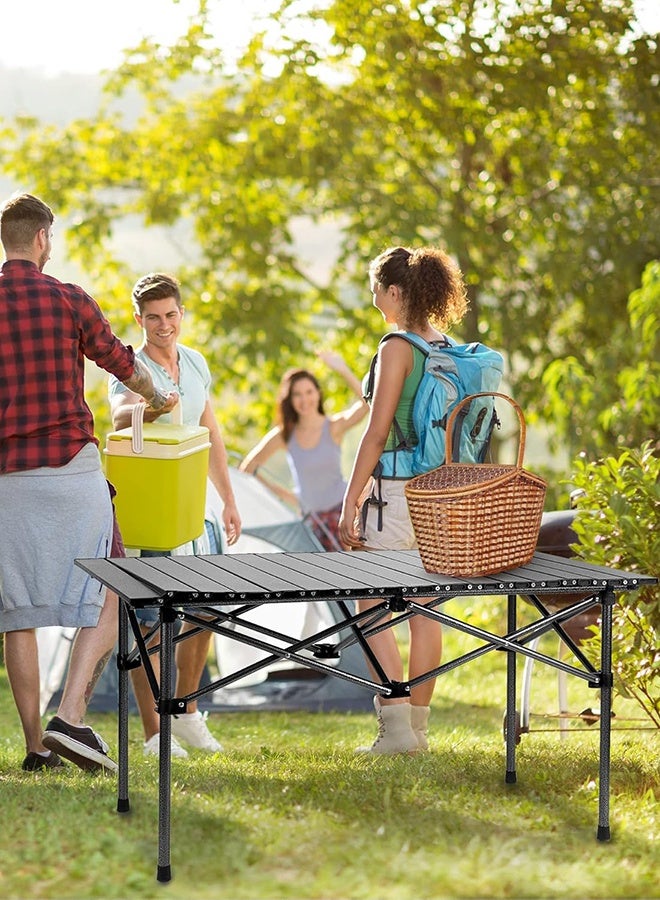 رولستيمي طاولة تخييم قابلة للطي طاولة نزهة محمولة للتخييم في الهواء الطلق نزهة 95 * 55 * 50 سنتيمتر ، أسود - Image 4