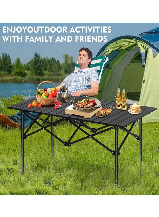 رولستيمي طاولة تخييم قابلة للطي طاولة نزهة محمولة للتخييم في الهواء الطلق نزهة 95 * 55 * 50 سنتيمتر ، أسود - Image 5