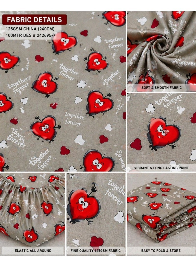 Eworld 3-Piece Fitted Bedsheet Set, Love Heart Emoji Print, 100% Cotton, 125 GSM, 1 Fitted Sheet + 2 Pillowcases, Soft & Breathable Bedding Set - Image 2
