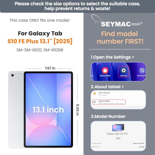 SEYMAC stock Case for Samsung Galaxy Tab S10 FE+ Plus 5G Tablet Case 13.1'' Protective with Screen Protector, Pen Holder, 360 Rotate Stand, Hand Strap, Shoulder Strap, Black1 - Image 2