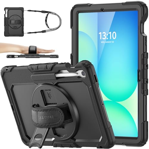 SEYMAC stock Case for Samsung Galaxy Tab S10 FE+ Plus 5G Tablet Case 13.1'' Protective with Screen Protector, Pen Holder, 360 Rotate Stand, Hand Strap, Shoulder Strap, Black1 - Image 1