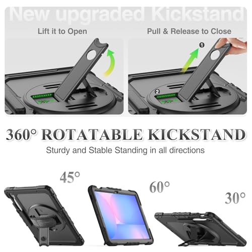 SEYMAC stock Case for Samsung Galaxy Tab S10 FE+ Plus 5G Tablet Case 13.1'' Protective with Screen Protector, Pen Holder, 360 Rotate Stand, Hand Strap, Shoulder Strap, Black1 - Image 5