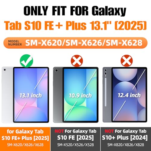SEYMAC stock Case for Samsung Galaxy Tab S10 FE+ Plus 5G Tablet Case 13.1'' Protective with Screen Protector, Pen Holder, 360 Rotate Stand, Hand Strap, Shoulder Strap, Black1 - Image 3