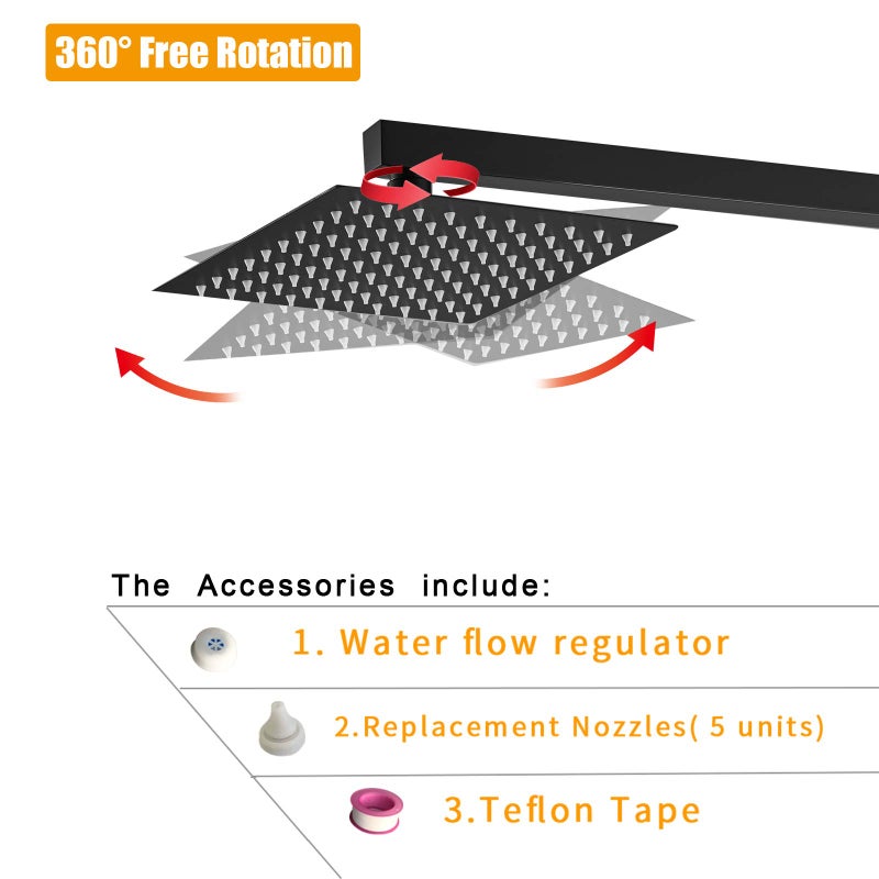 Besy 8 Inch Rain Shower Head  8"" Square Rainfall & High Pressure Stainless Steel Bath Showerhead  1/16"" Ultra Thin  Waterfall Full Body Coverage With Silicone Nozzle  Matte Black Finish - Image 2