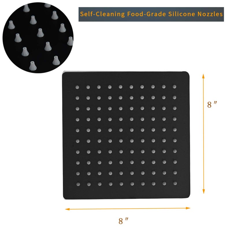 Besy 8 Inch Rain Shower Head  8"" Square Rainfall & High Pressure Stainless Steel Bath Showerhead  1/16"" Ultra Thin  Waterfall Full Body Coverage With Silicone Nozzle  Matte Black Finish - Image 4