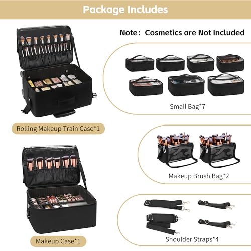 TANTO Rolling Makeup Bag Professional Makeup Artist Bags 4 in 1 Makeup Case on Wheels Rolling Cosmetics Organizer Extra Large Cosmetology Case With 360° Swivel Wheels and Adjustable Dividers - Image 3