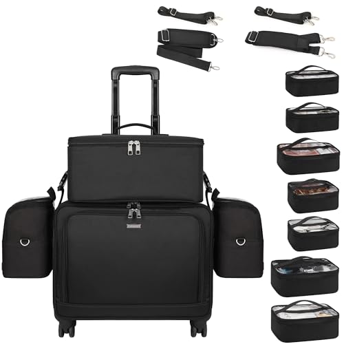 TANTO Rolling Makeup Bag Professional Makeup Artist Bags 4 in 1 Makeup Case on Wheels Rolling Cosmetics Organizer Extra Large Cosmetology Case With 360° Swivel Wheels and Adjustable Dividers - Image 1