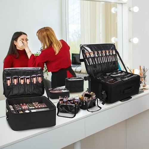 TANTO Rolling Makeup Bag Professional Makeup Artist Bags 4 in 1 Makeup Case on Wheels Rolling Cosmetics Organizer Extra Large Cosmetology Case With 360° Swivel Wheels and Adjustable Dividers - Image 4